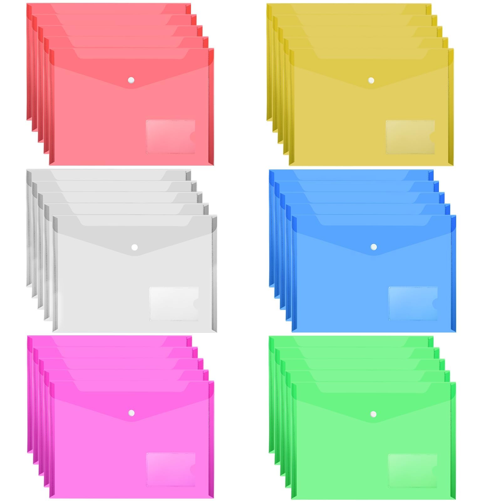 Plastic Envelopes Wallets, MerryNine 30 Pack A4 Colorful Document Folder, for School Home Work Office Organization