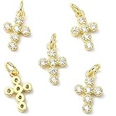 KitBeads 10pcs Cubic Zirconia Cross Charms 18K Gold Plated Religious Cross Crucifix Charm for Jewelry Making Bracelets Necklace Earrings Bulk