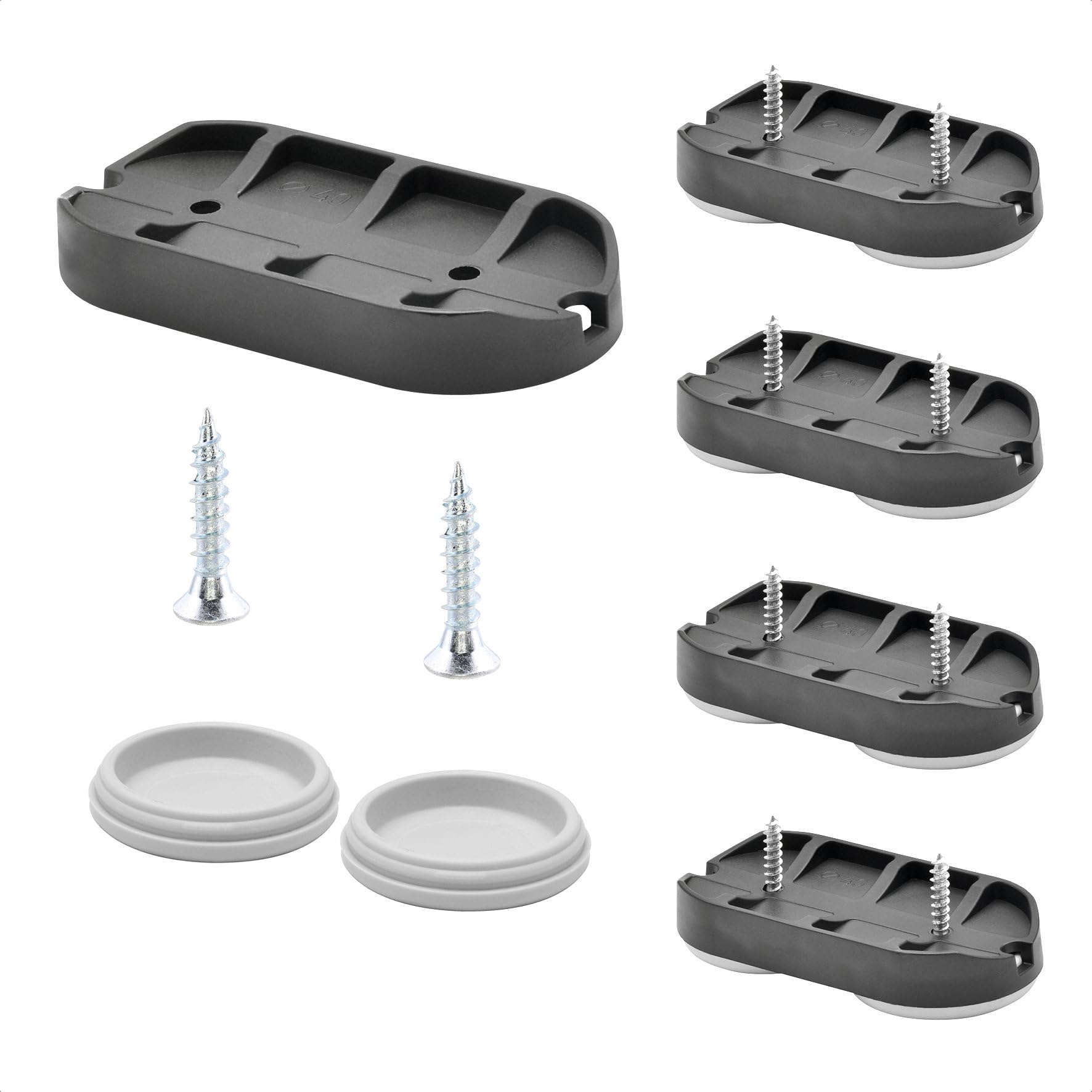 WAGNER QuickClick® Chair glides I 4pcs. set to screw on, for cantilever chairs with round tube I 4x base+8x screw+interchangeable glide insert - HYPER plastic - 62 x 30 mm - Made in Germany- 15831800 — image 1