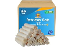 Brazilian Pet Premium Extra Thick Retriever Rolls 7-8 Inches (20 Pack), 100% Natural, Single Sheet Rawhide