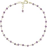 CRYSTALINES Natural Gemstone Beaded Rosary Chain Cluster Anklets, Handmade Bohemian Jewelry, 14K Gold Plated, Healing Crystals Beads Ankle Bracelet, Christmas Gift for Women