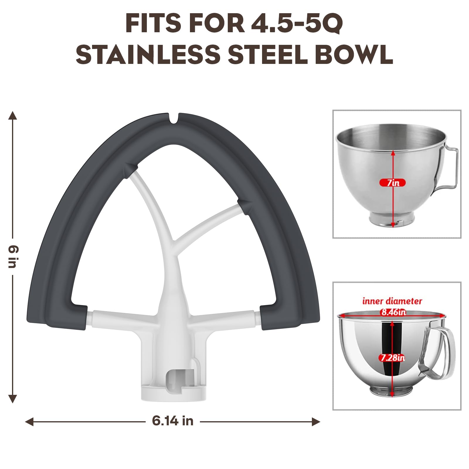 Pouring Shield for KitchenAid 4.5-5QT Mixer Bowl (Stainless Steel, Glass, Ceramic) and Flex Edge Beater for Kitchenaid Mixer, 4.5-5 QT Tilt-Head for Kitchenaid Mixer Attachments by FOCOLLK
