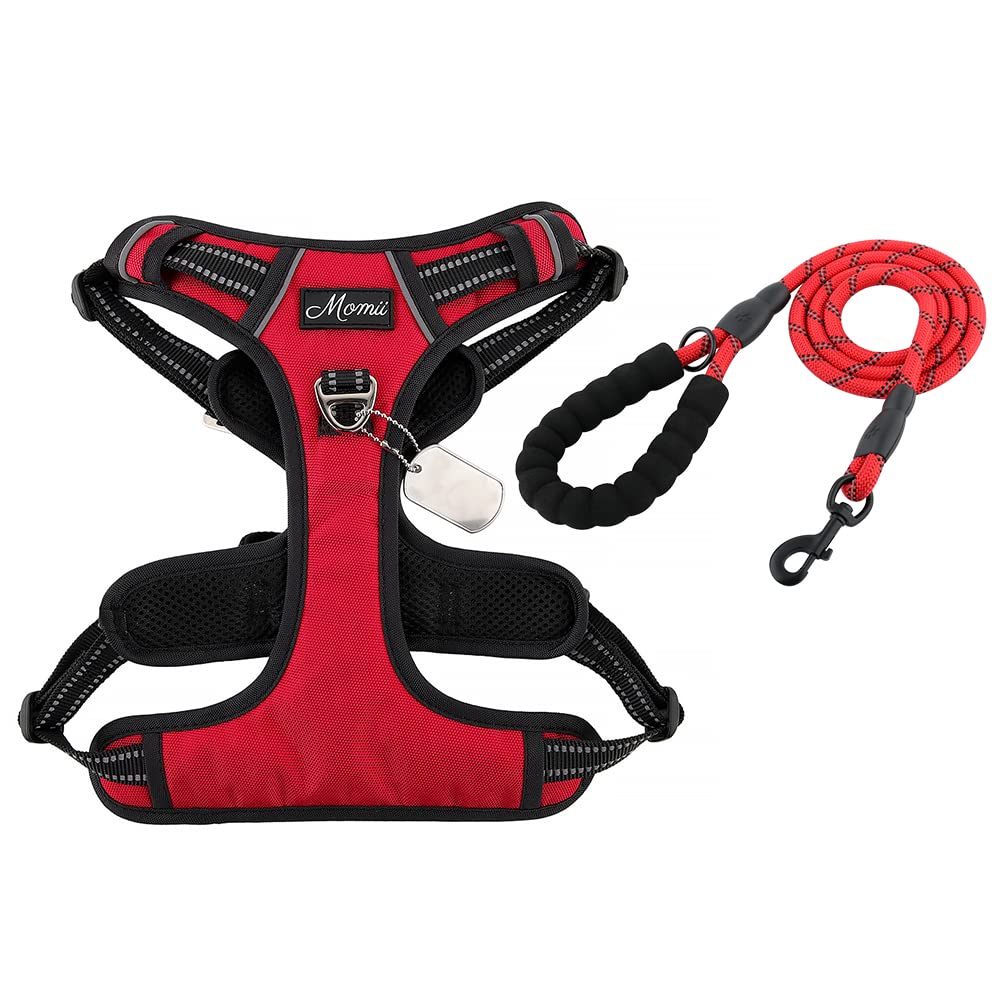 momii Dog Harness Anti-Pull Harness Dog No Pull Adjustable Breathable Reflective Strips Chest Harness Dog Safe Guide Tag Can Be Written On with Labels Dog Lead Lead Red (M Red)