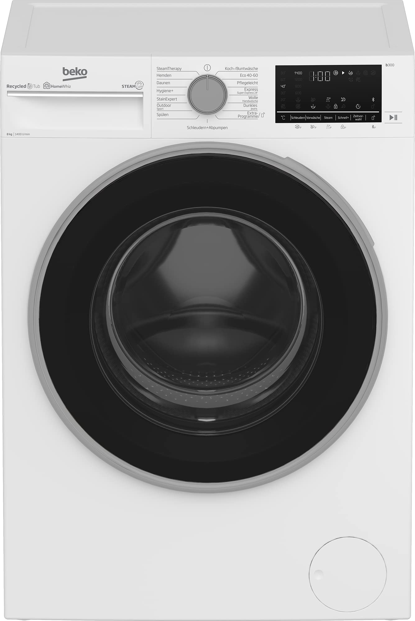 Beko B5WFU584135W Waschvollautomat, 8kg, Waschmaschine, Restzeitanzeige und Schleuderwahl, 1400 U/min, SteamCure Dampffunktion, allergikergeeignet, AquaWave Schontrommel, Bluetooth-Steuerung, Weiß
