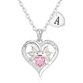 Maxcate Macate Valentines Day Gifts for Her, 14K Gold Plated Heart Initial Pendant Axolotl Necklace Gold/silver Necklace Valentines Day Birthday Gifts for Women Teen