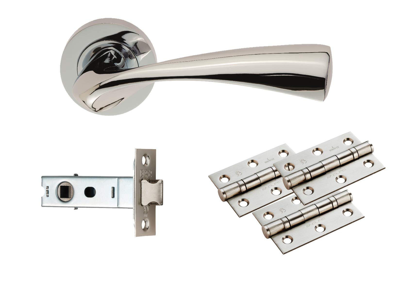 Carlisle Brass Sintra Ultimate Door Pack - Includes Pair of Handles, 3 Hinges and a 3" Latch ion Polished Chrome