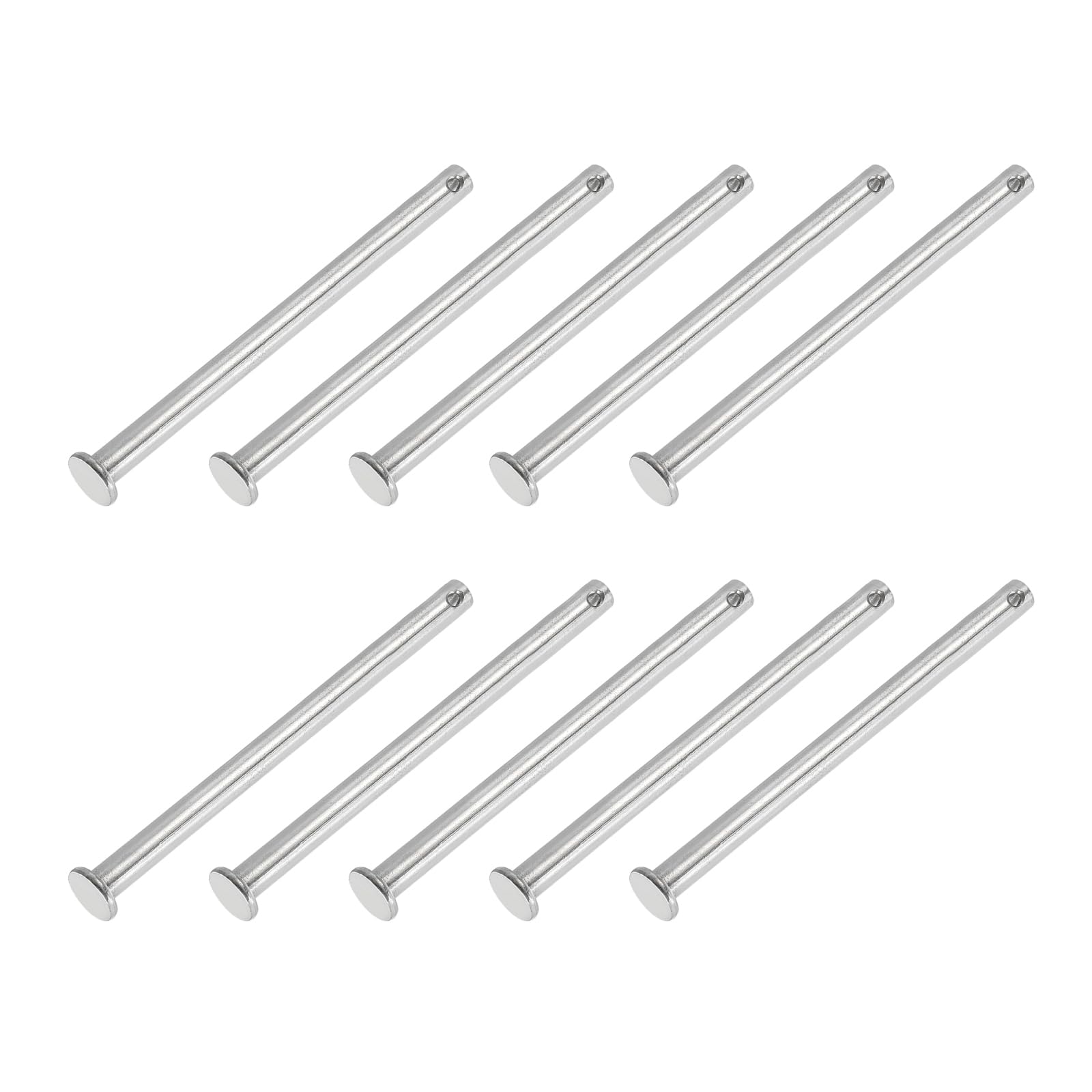 PATIKIL 6 x 90 Mm Single Hole Clevis Pins, 10 Pcs 304 Stainless Steel Flat Head Pin for Hitch Pin Lock Link Hinge Systems, Silver