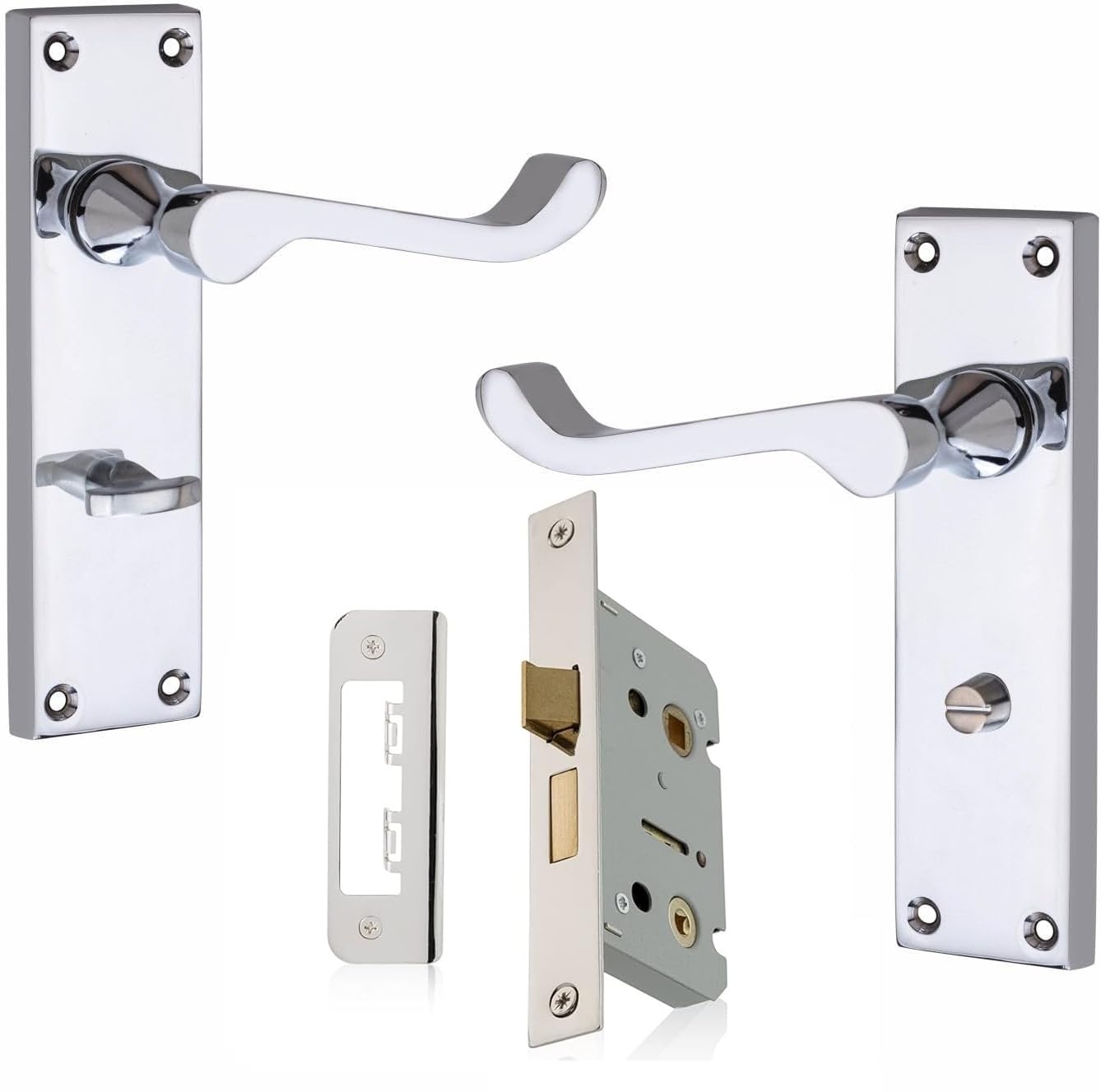 Victorian Scroll Bathroom Door Handles with Lock, 64mm Bathroom Door Lock & Handle Set,