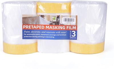 TAPEBEAR Pre-Taped Masking Film 22in x 30yd Plastic Dust Sheeting Roll 3pk
