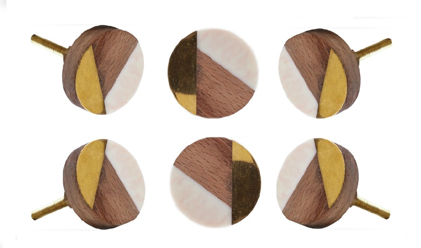 TRINCA-FERRO Set of 6 Round Adington White Cupboard Dresser Door Knob Wardrobe Drawer Pull WF_55581002