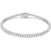 Gemsme 2.5mm Tennis Bracelet, 2.5mm Thin 18K White Gold Plated Cubic Zirconia Tennis Bracelet for Women