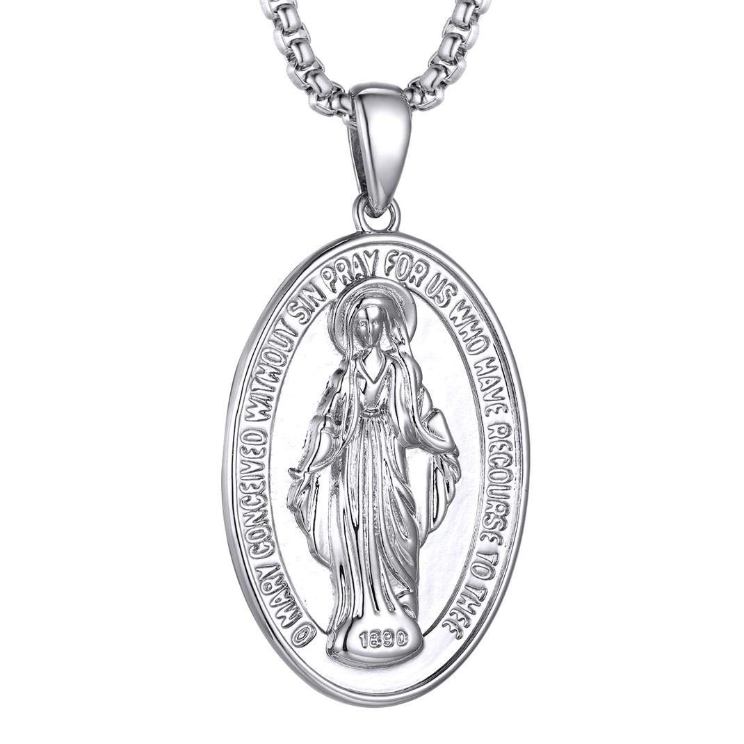 GoldChic Jewelry Virgin Mary Necklace, Women's Miraculous Medal Pendant