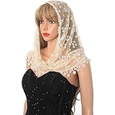 Aularso Floral Church Veils Lace Wedding Scarf Chapel Tassel Mass Tulle Head Covering Bridal Mantilla Veil for Women