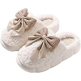 FRZTOUR Plush Cute Bow Slippers for Women – Furry Comfy Indoor Outdoor Non-Slip House Slippers