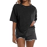 Tuislay Oversized Tshirt Shirts for Women Vintage Acid Wash T Shirt Cotton Casual Baggy Boyfriend Teens Basic Grunge Tees Top