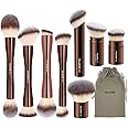 MAANGE 8 Pcs Makeup Brushes with Bag, Double-End Multi-functional Makeup Brushes for Blending Liquid Powder Concealer Cream Blush (Coffee Brown)