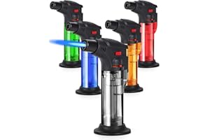 5 Pack Torch Lighters, Refillable Butane Jet Flame Lighter with Safety Lock, Adjustable Flame, Windproof Blow Torch for Candl