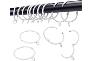 Openable Curtain Rings with Eyelet,24PCS White Curtain Rings,Drapes Rings 2 in Interior Diameter,Hinge Snap-Joint Design, Fit