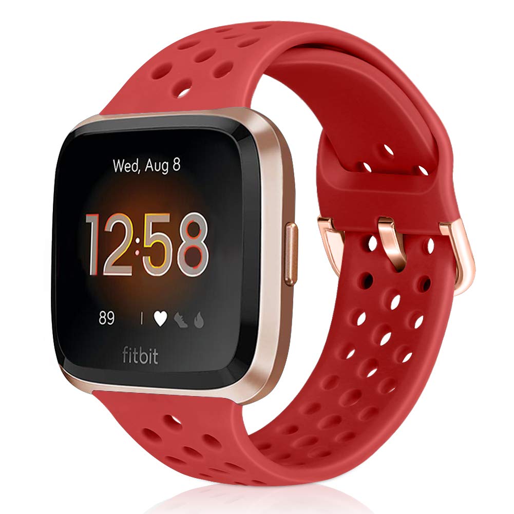 Runostrich Sport Strap Compatible with Fitbit Versa 2/Fitbit Versa/Versa Lite/SE, Soft Silicone Band Replacement Breathable Wristband Accessories for Smart Fitness Watch for Women Men (Red)