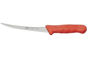 Winco 6" Commercial-Grade German Steel Boning Knife, Curved, Red