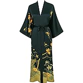 Kwedhonjh Women's Classic 100% Silk Kimono Robe, Bathrobe—Printed Pattern