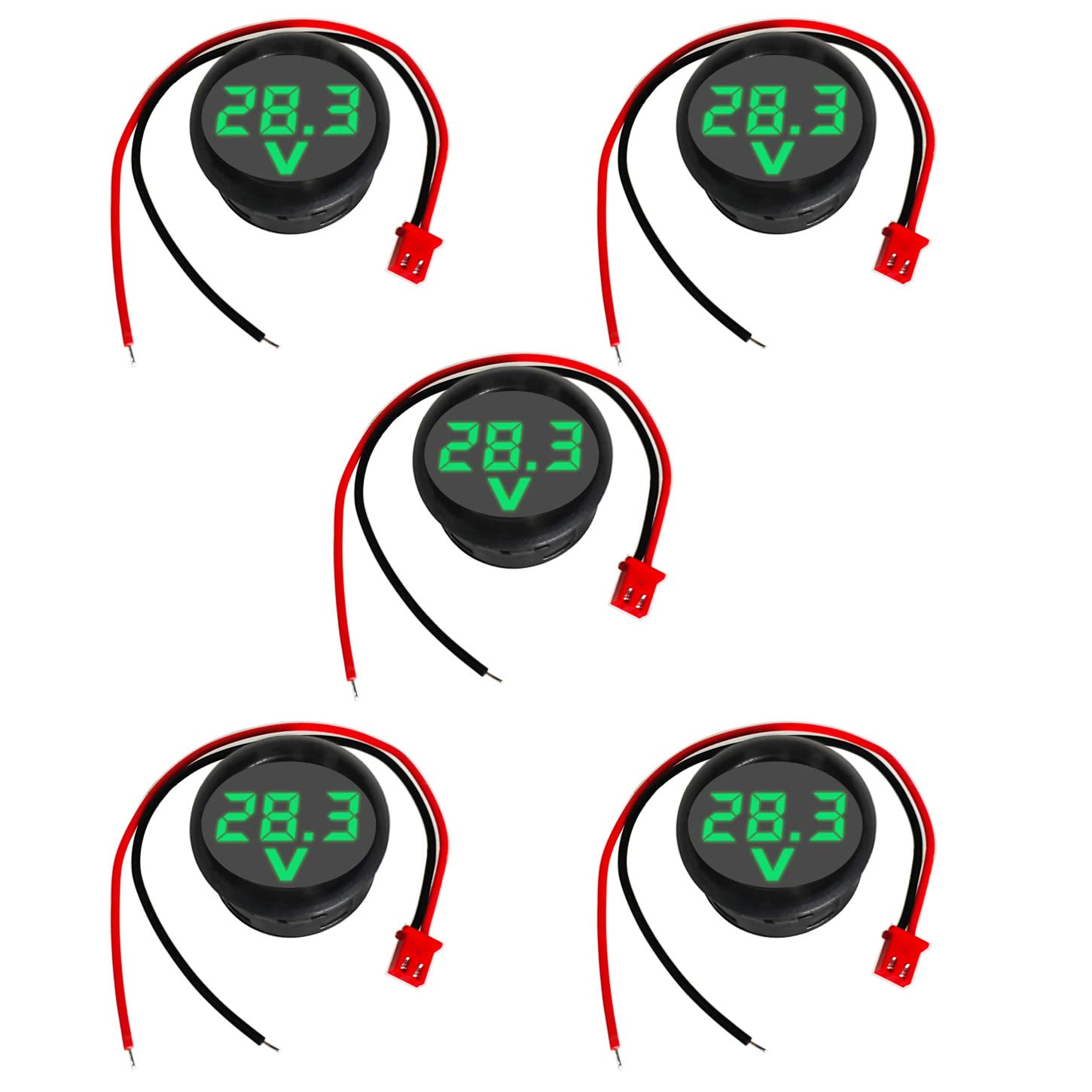 GTIWUNG 5Pcs 4V-100V DC Car LED Digital Voltmeter Display, Round 2 Wire Voltmeter Voltage Monitor Gauge Display for Motorcycle Boat Truck Camper Caravan ATV UTV Marine(Green)