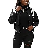 Fooullaide Womens Bomber Varsity Jacket Letterman Long Sleeve Button Down Baseball School Uniform Coat Streetwear