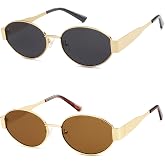 AMOMOMA Retro Oval Trendy Sunglasses for Women Designer 2024 Womens Sun Glasses Metal 90s AM6639