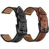 LDFAS Compatible for Vivoactive 6/5/3 Bands, 20mm Leather Watch Strap with Black Metal Buckle Compatible for Garmin Venu 2 Plus/Venu Sq 2 Bands, Brown+Black (2 Pack)