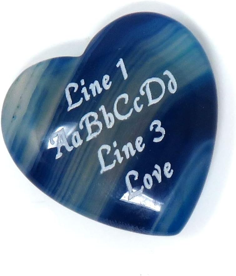 Indoor Fountains & Accessories - Innovative Surface Art Blue Agate Stone Heart - Custom Engraved Personalized - No Holes - Pocket Love Stone - Party Favors - Gifts - Puff (25 mm)