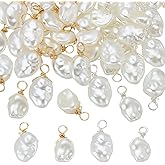 WADORN 48Pcs Imitation Pearl Beads Charms 2 Style Irregular Pearl Charms ABS Plastic Bead Pendants with Golden Sliver Hanging Ring for Dangle Earrings Necklace Bracelet Jewelry Making