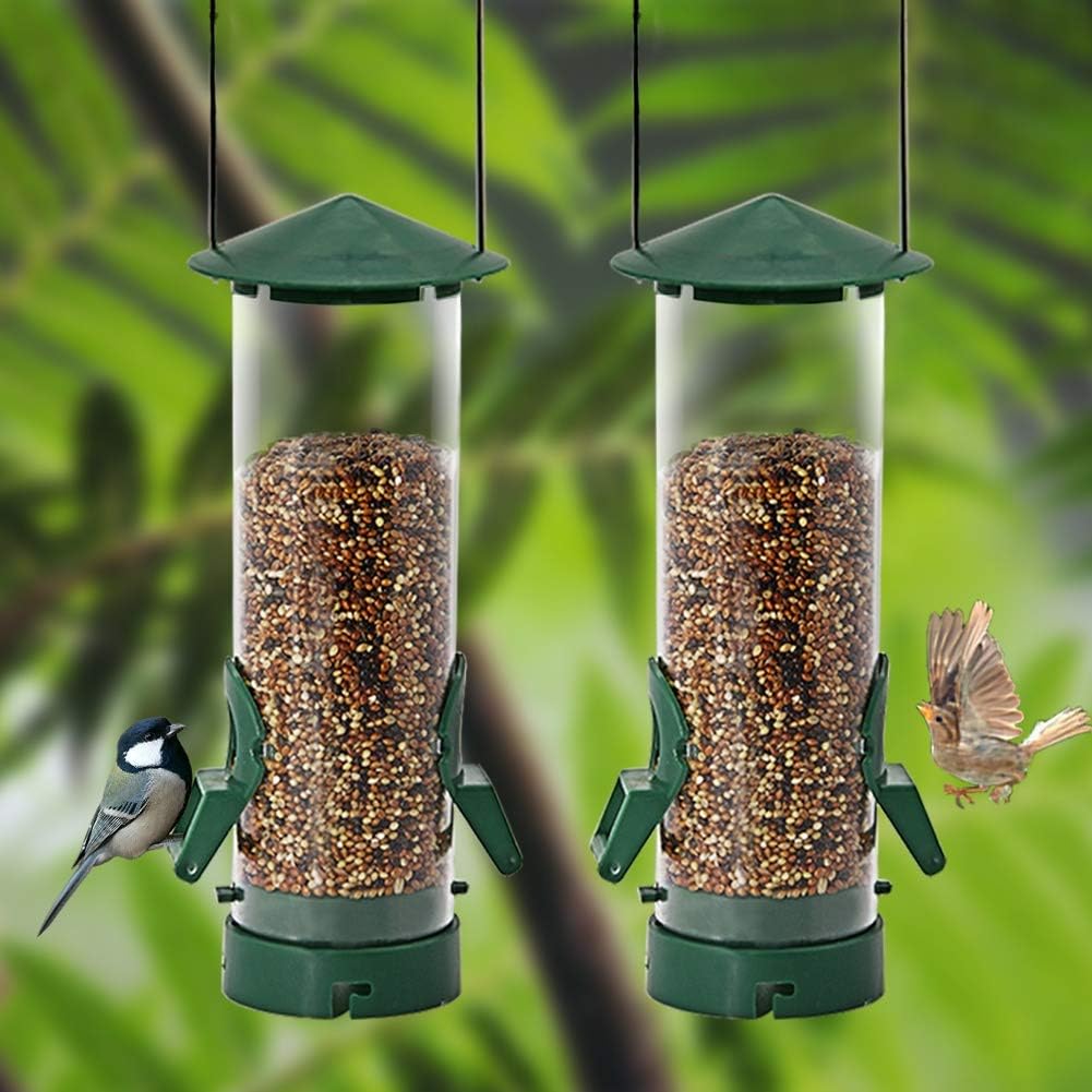 Twinkle Star Classic Tube Bird Feeder, Outdoor Hanging Bird Feeder with Metal Handle for Garden Yard Tree, Combinable & Extensible (17.5 oz / 2 Pack)
