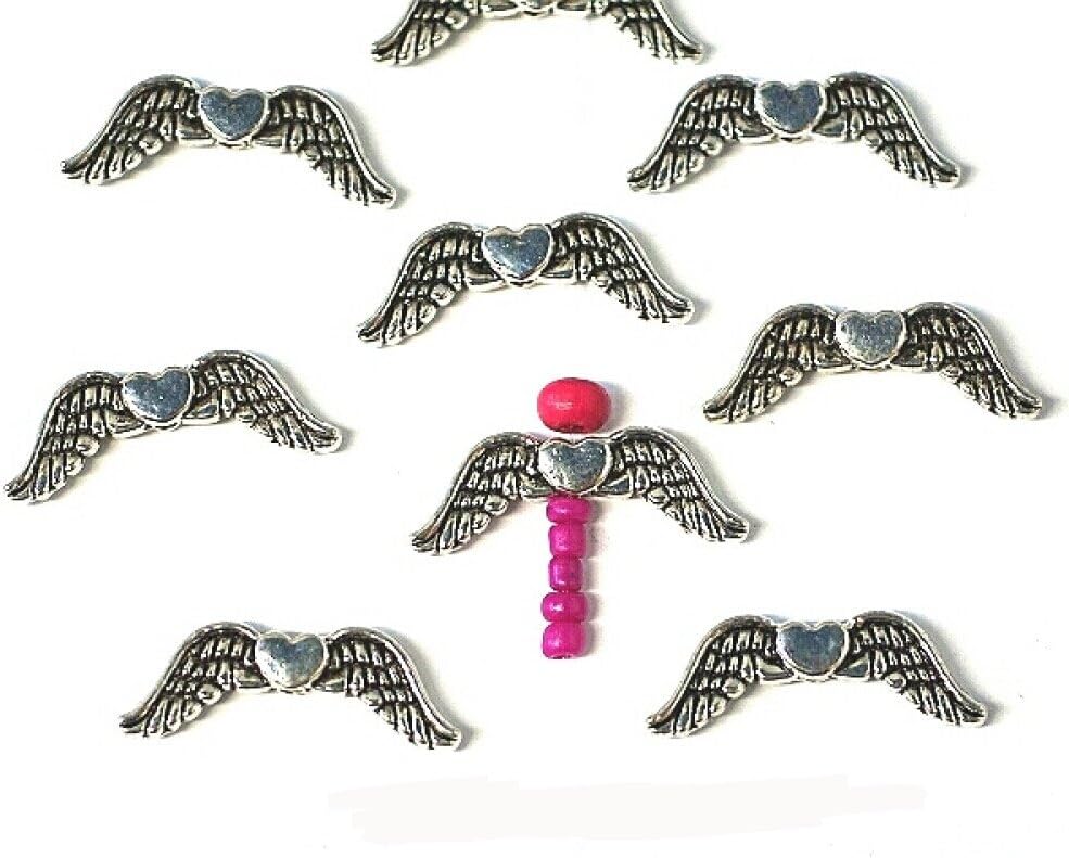 Riga20 Silver Tone Angel Wing Heart Bead Charms 20mm - Universal use for Jewellery, Card Making and Scrap-booking. Check out our Fantastic wide range of Beads, Charms and Findings (Ref:10A52)