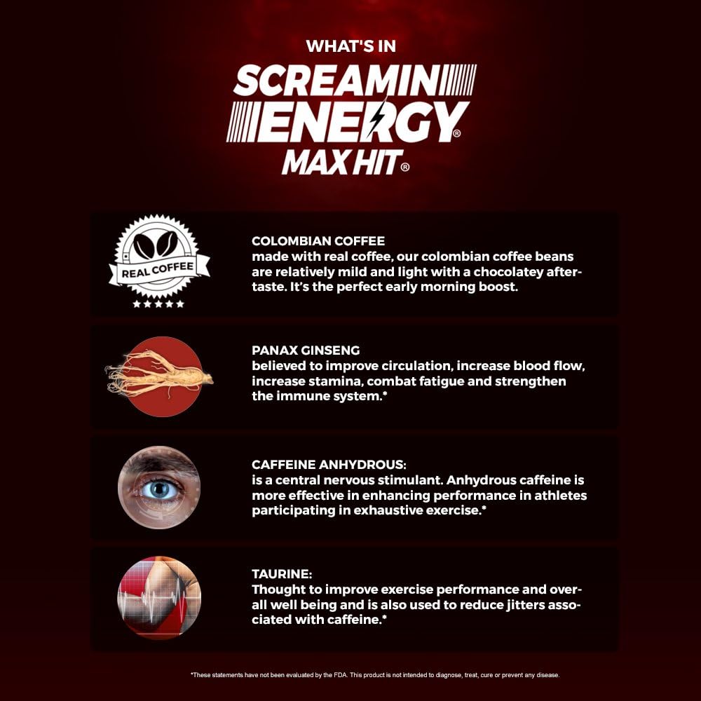 Screamin Energy Max Hit/Ultra Combo Pack - Energy Shots for Endurance and Performance with Caffeine, Panax Ginseng Extract, and Vitamins - 24 Count: Health & Personal Care