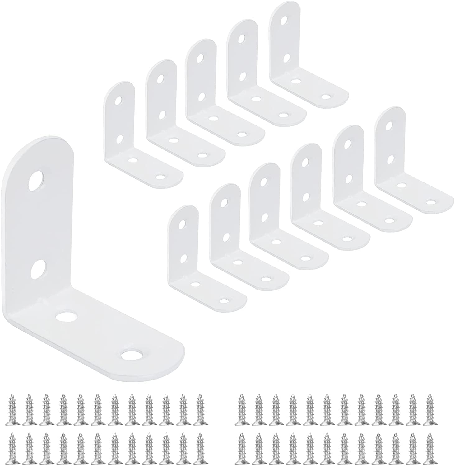 12 Pcs Corner Bracket 40 * 40 mm, JatilEr Right Angle Brackets 90 Degree Corner Brace Metal L Brackets Metal with 48 Screws for Wood Furniture Fixation- White