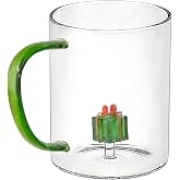 Holiday Peekaboo Borosilicate Glass Mug - Cute Coffee Cup for Tea, Milk, Juice - Transparent Drinkware Accessory for Christmas Party, Festive Gingerbread Snowman Present