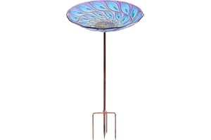 VCUTEKA Glass Bird Bath Outdoor BirdBath Garden Bird Feeder with Metal Stake