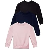 Real Essentials 3-Pack: Girls Ultra-Soft & Warm Long Sleeve Fleece Crew Neck Pullover Sweatshirt