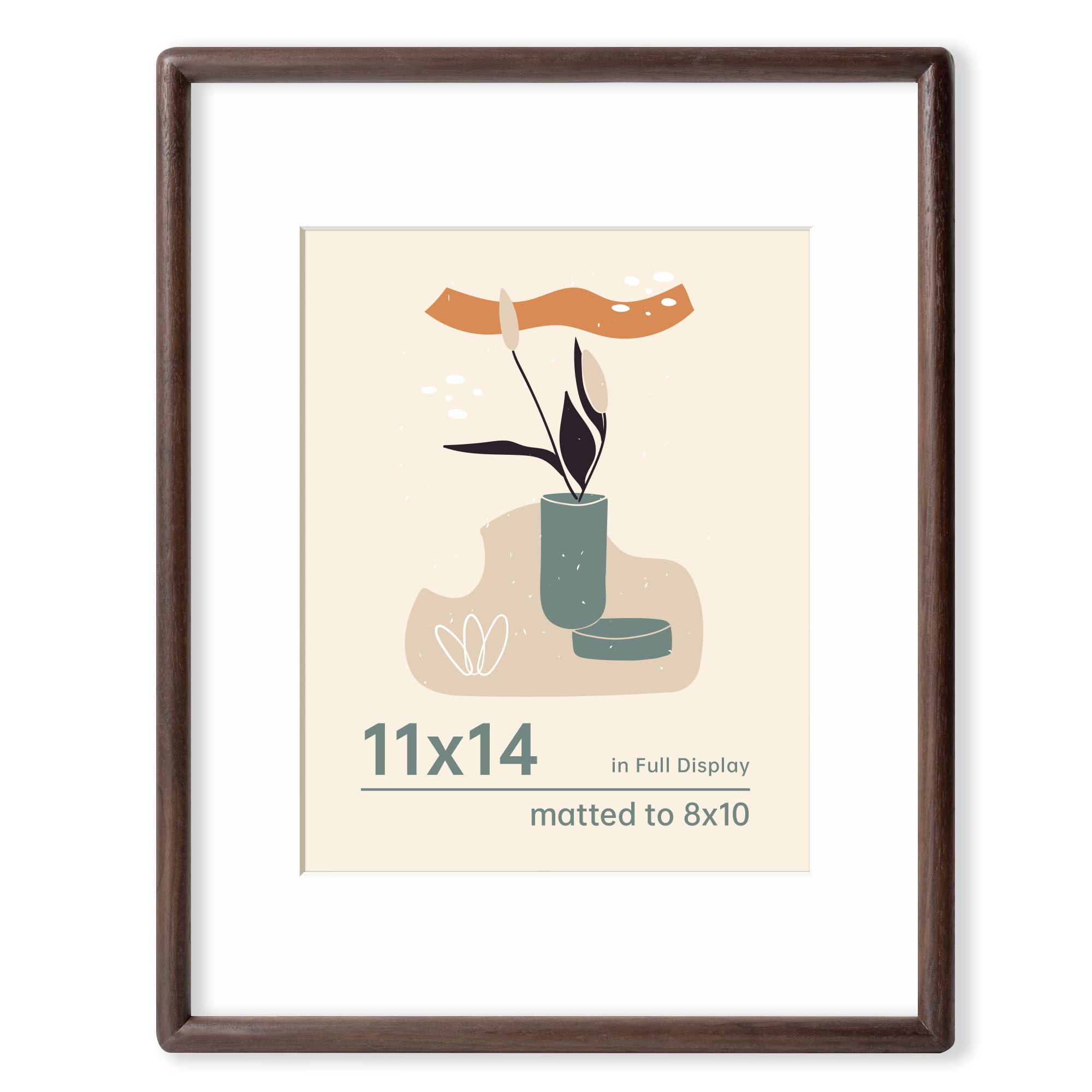 Photo 1 of 11x14 Matted to 8x10 Picture Frame Solid Walnut Wood Picture Frames Handcrafted Rounded Corner with HD Tempered Glass Tabletop or Wall Mount Display, 1 Pack