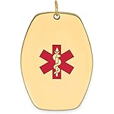 14k Yellow Gold Medical Alert Pendant with Red Star of Life and Rod of Asclepius Symbol, Unisex Necklace for Health Awareness, Emergency ID Tag, Safety Jewelry, Daily Wear Medical Charm 36 mm x 27 mm