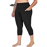 Heathyoga X-4XL Plus Size Capri Leggings for Women with Pockets Tummy Control Capri Yoga Pants High Waisted Leggings