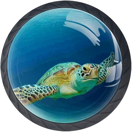 4 Pcs 35mm Green Sea Turtle Cabinet Knobs Round Crystal Glass
