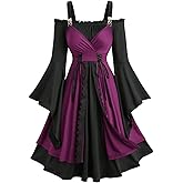 ROSE GAL Plus Size Renaissance Gothic Dress for Women Halloween Costume Cold Shoulder Bell Sleeve Medieval Dress
