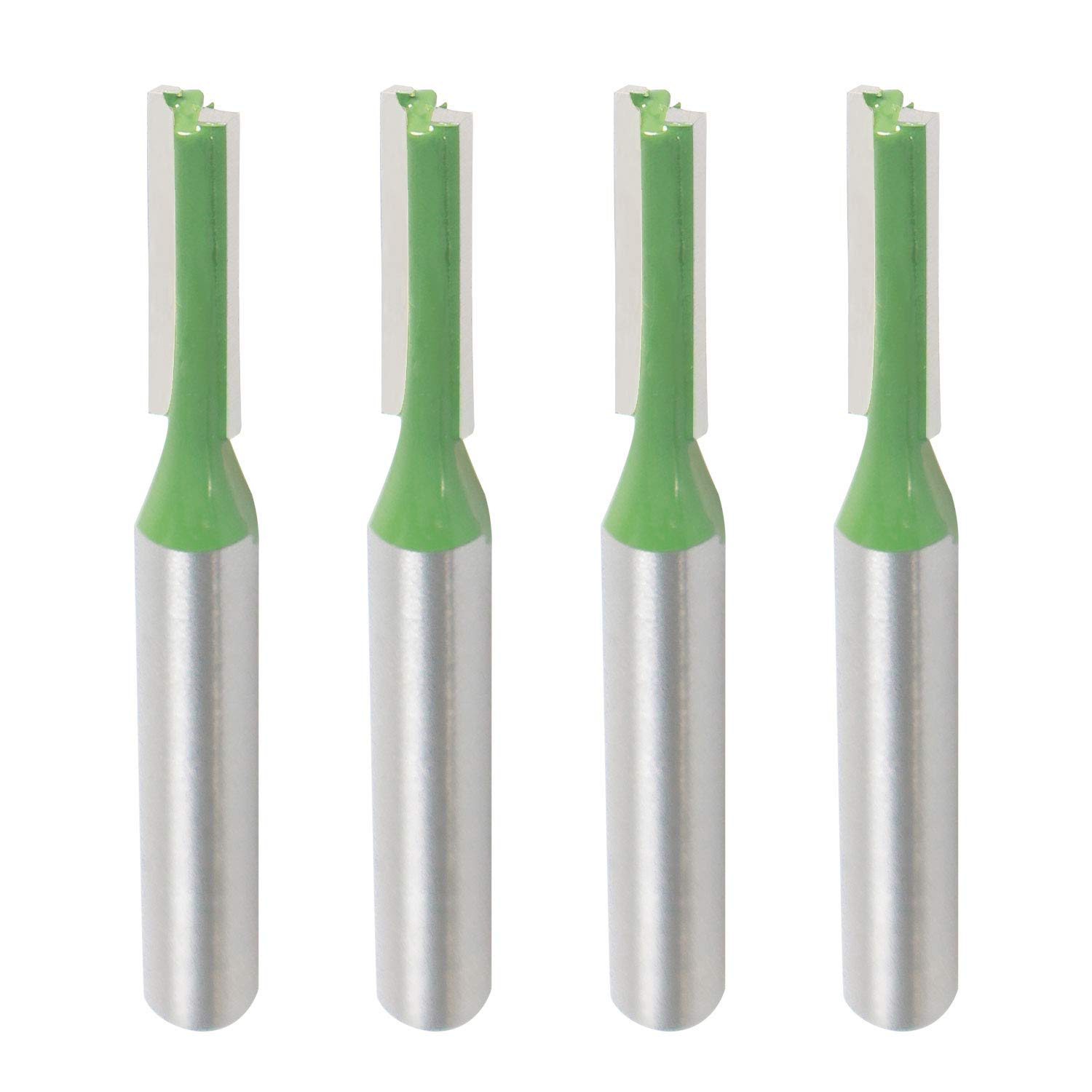 Aopin Router Bit 3/16" Cutting Dia 6mm Shank Dia Double Flute Straight Bit Carbide for Woodworking Milling Cutter Tool, Green, Silver, 4Pcs