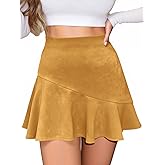 Yousify Womens Mini Skirt High Waisted Faux Suede Skirts 2025 Trendy Ruffle Bodycon Fall Cute Skirts Side Zipper