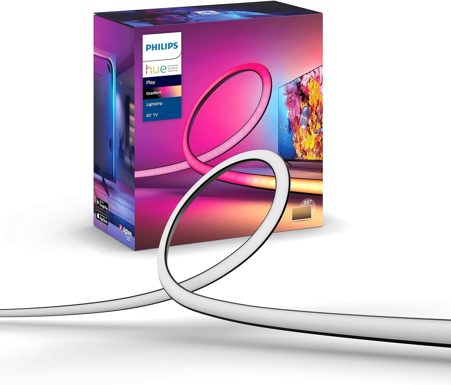 Philips Hue Philips Lightstrip Hue Play Gradient Pour TV 55 Pouces, Synchronisation De La Lumière Avec L'Écran (Nécessite Hue Sync Box - Non Fourni), Fonctionne Avec Alexa, Google Assistant Et Apple Homekit