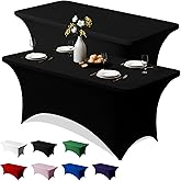Trlyc 2 Pack 6FT Spandex Table Cloth - 72 x 30 Inch Rectangular Stretch Tablecloth, Wrinkle Resistant Scretch Table Cover for Wedding, Party, Banquet, Picnic, Outdoor Decoration (2Pcs,Black)