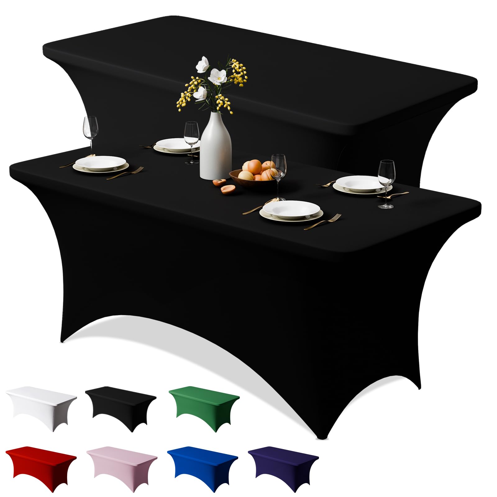 Photo 1 of **MISSING 1** Trlyc 2 Pack 6FT Spandex Table Cloth - 72 x 30 Inch Rectangular Stretch Tablecloth, Wrinkle Resistant Scretch Table Cover for Wedding, Party, Banquet, Picnic, Outdoor Decoration (2Pcs,Black)