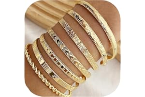RINTOLER 7Pcs Gold Bangle Bracelets Set for Women - Multi Layer Stackable Textured Bracelets Indian Cuff Bangles Boho Jewelry Set