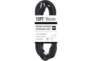 YOJOE 10 Foot Black Outdoor Extension Cord - 16/3 SJTW Waterproof Extension Cable with 3 Prong Grounded Plug - 16 Gauge Extension Cord for Garden, Lawn, Yard Decorations Outdoor - UL Listed